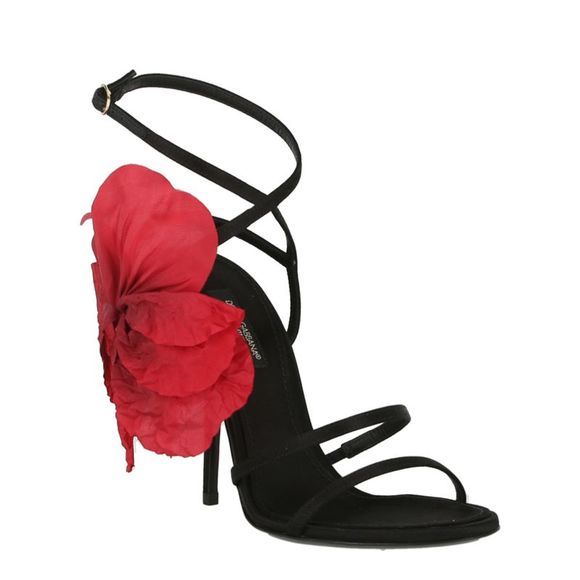 Dolce & Gabbana Satin Silk Flower Heel Sandals Black Womens - Picture 2 of 4